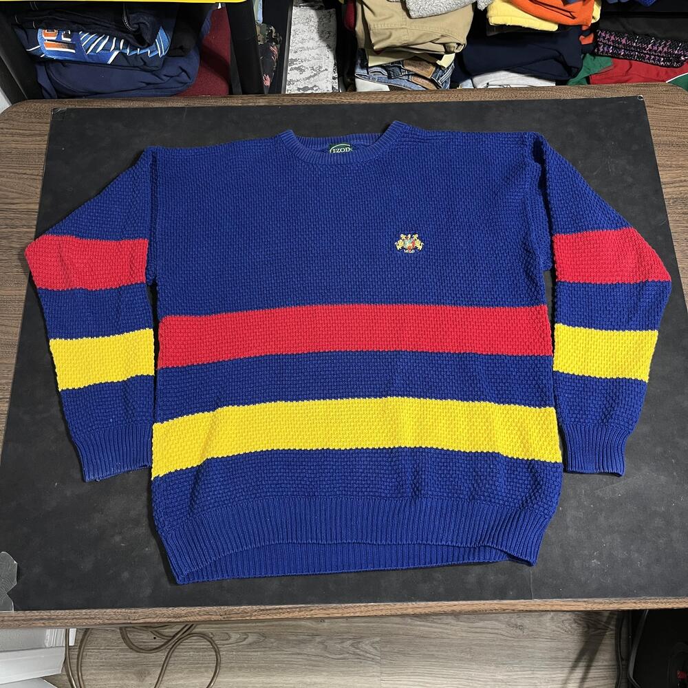 Vintage IZOD Sweater 1970s Lacoste Spool Colorblock Stripe Waffle Candy Stripe